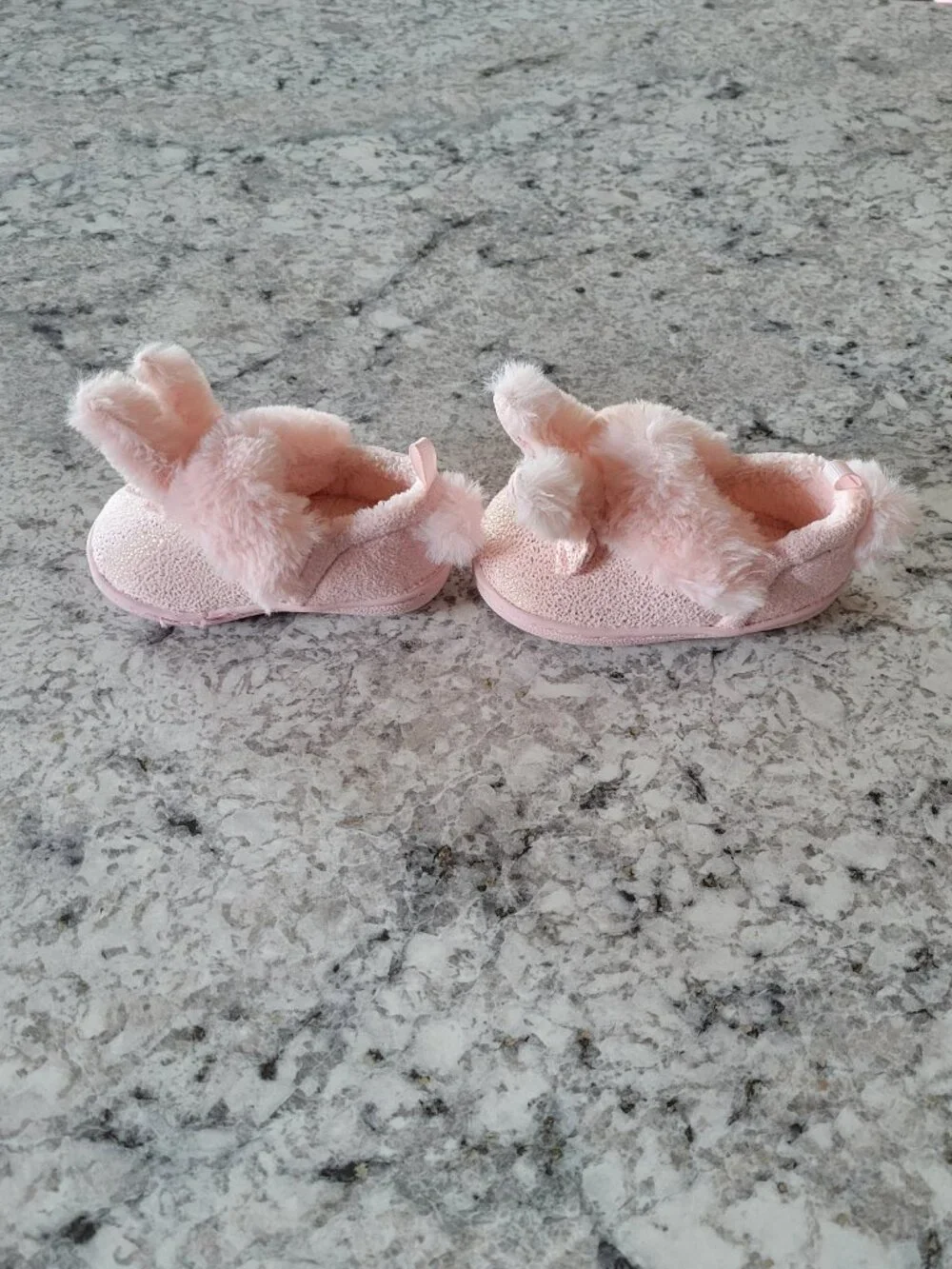 Wonder Nation Pink Bunny Shoes Baby Girls Size 3 Plush Faux Fur Soft Shoes